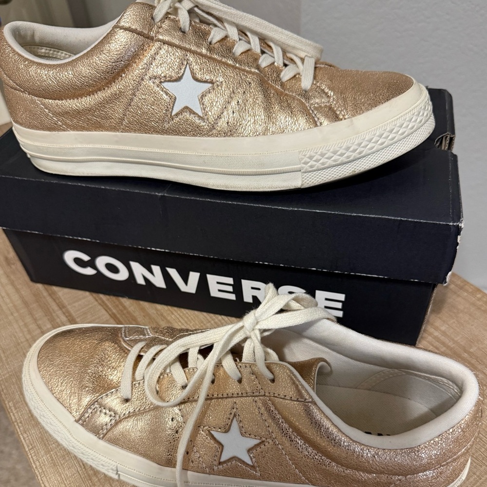 Converse Metallic Gold Low-Top Leather Sneakers